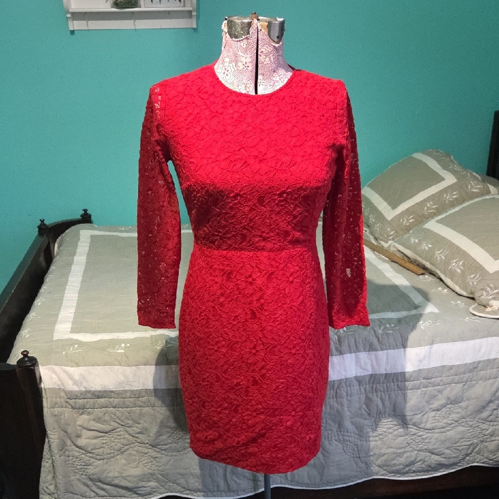 J. Crew Vibrant Red Long Sleeve Lace Dress